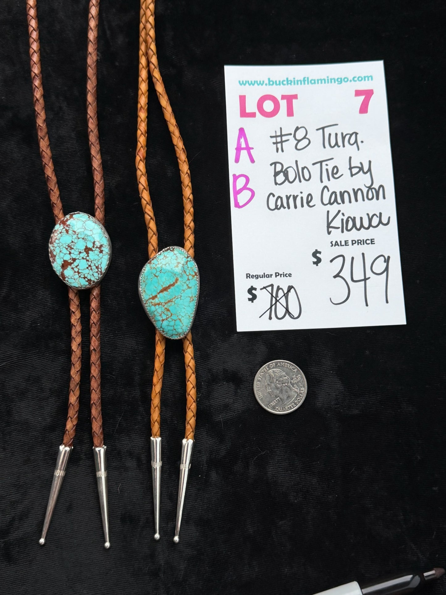 LOT 7 B 8/16 #8 Turquoise Bolo Tie by Carrie Cannon, Kiowa
