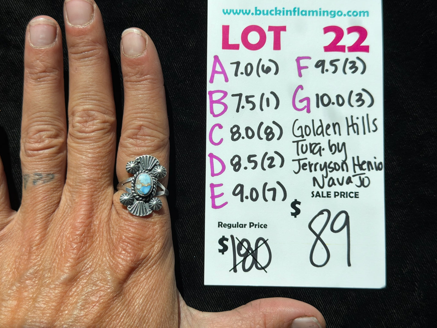 LOT 22 E 8/16 9.0 Golden Hills Turquoise By Jerryson Henio, Navajo