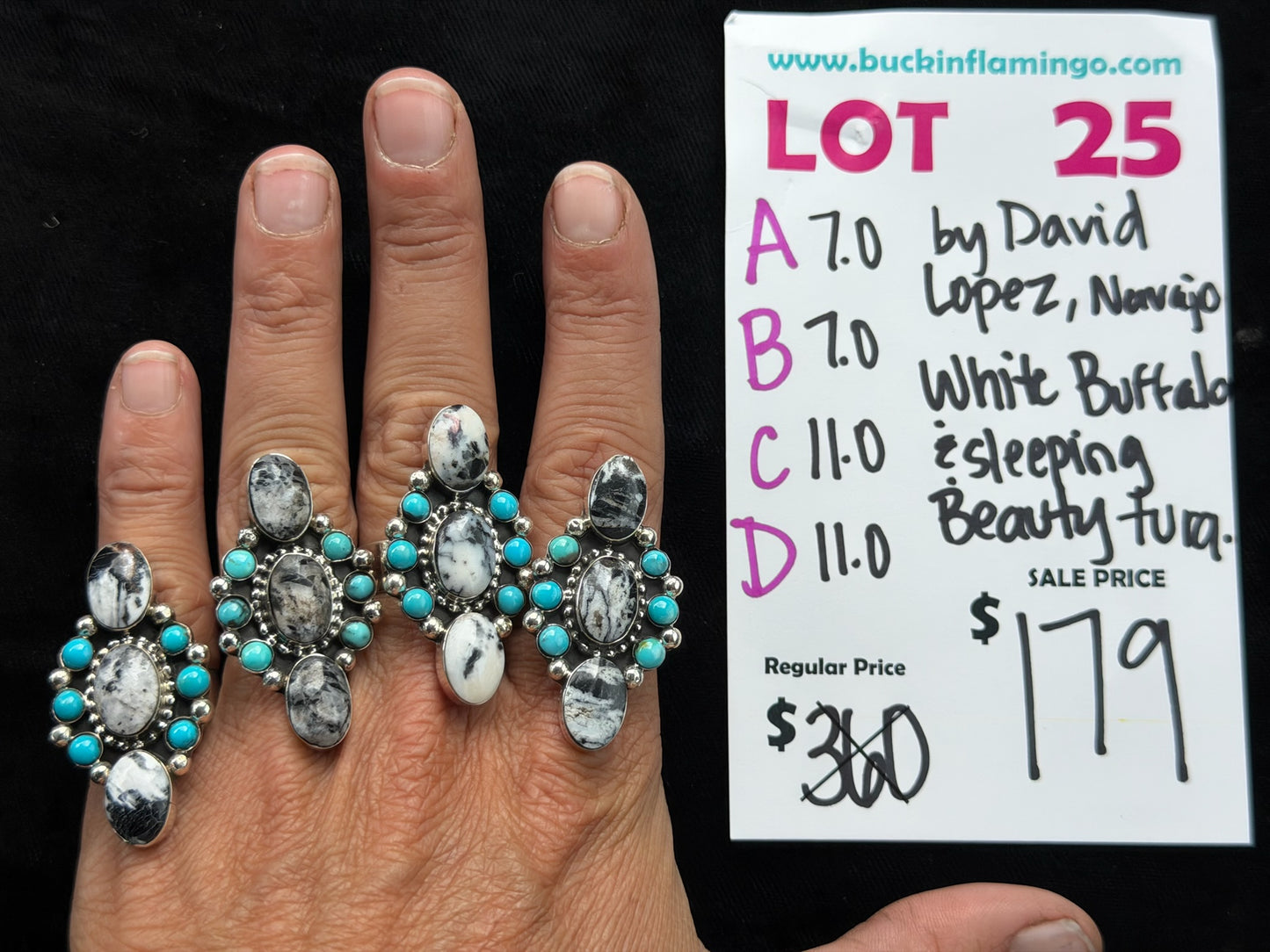 LOT 25 B 8/16 7.0 White Buffalo & Sleeping Beauty Turquoise by David Lopez, Navajo