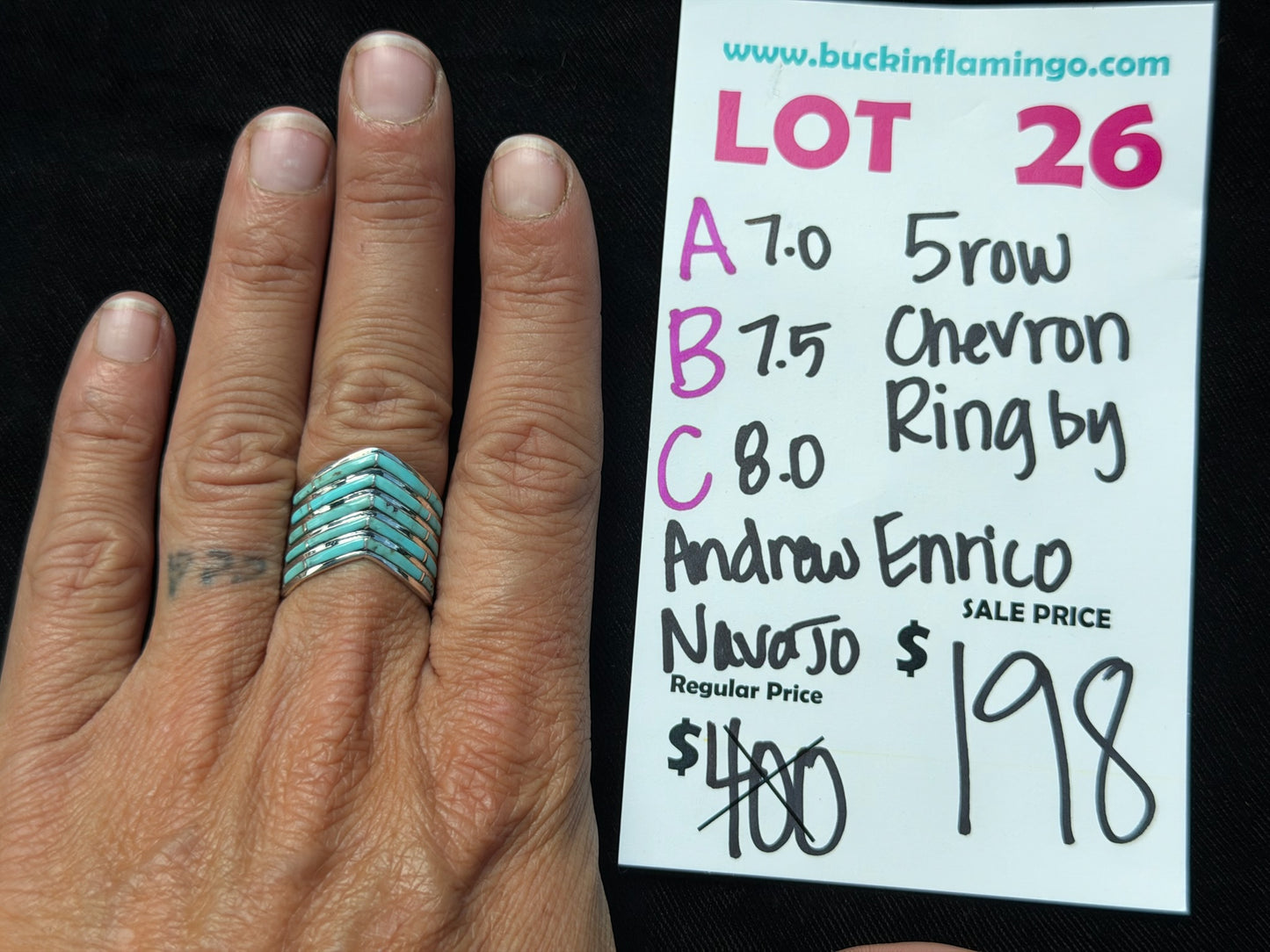 LOT 26 A 8/16 5 Row Chevron Ring by Andrew Enrico, Navajo
