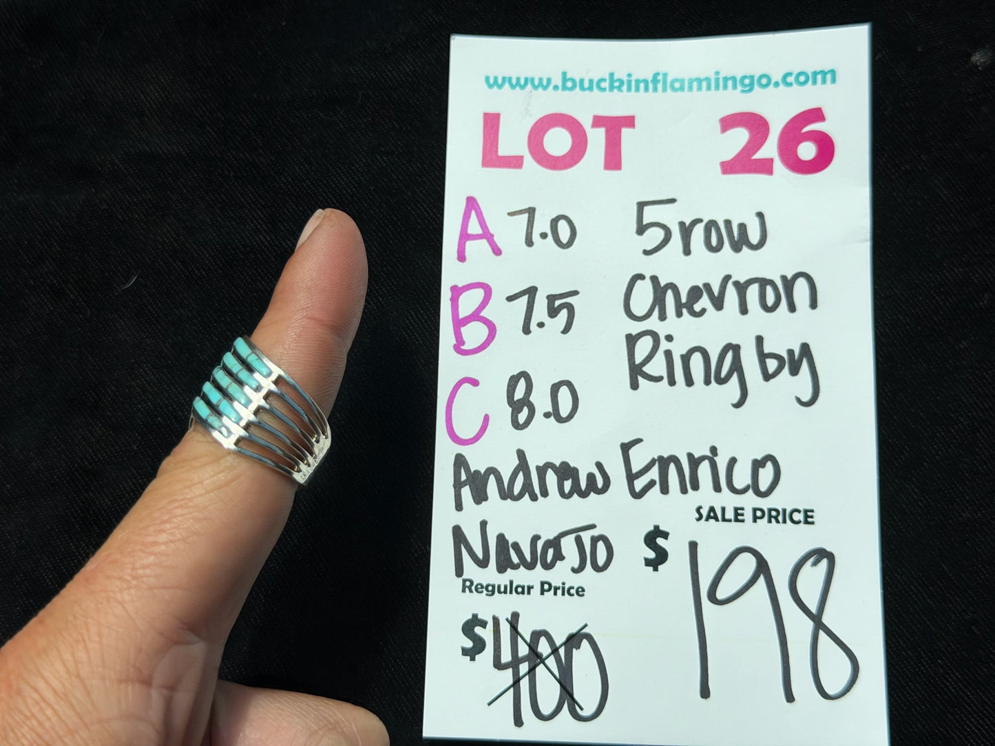 LOT 26 A 8/16 5 Row Chevron Ring by Andrew Enrico, Navajo