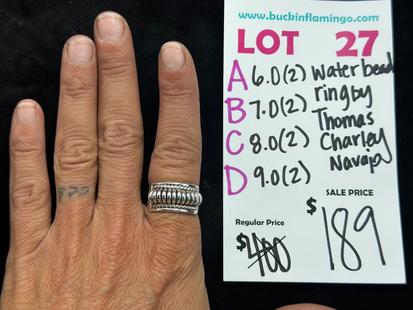 LOT 27 D 8/16 9.0 Water Bead Ring by Thomas Charley, Navajo