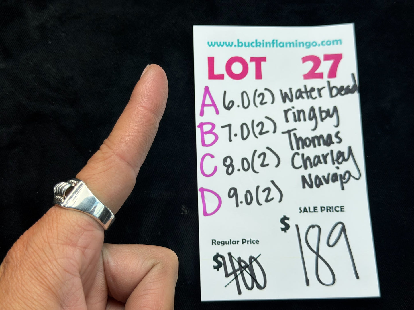 LOT 27 D 8/16 9.0 Water Bead Ring by Thomas Charley, Navajo