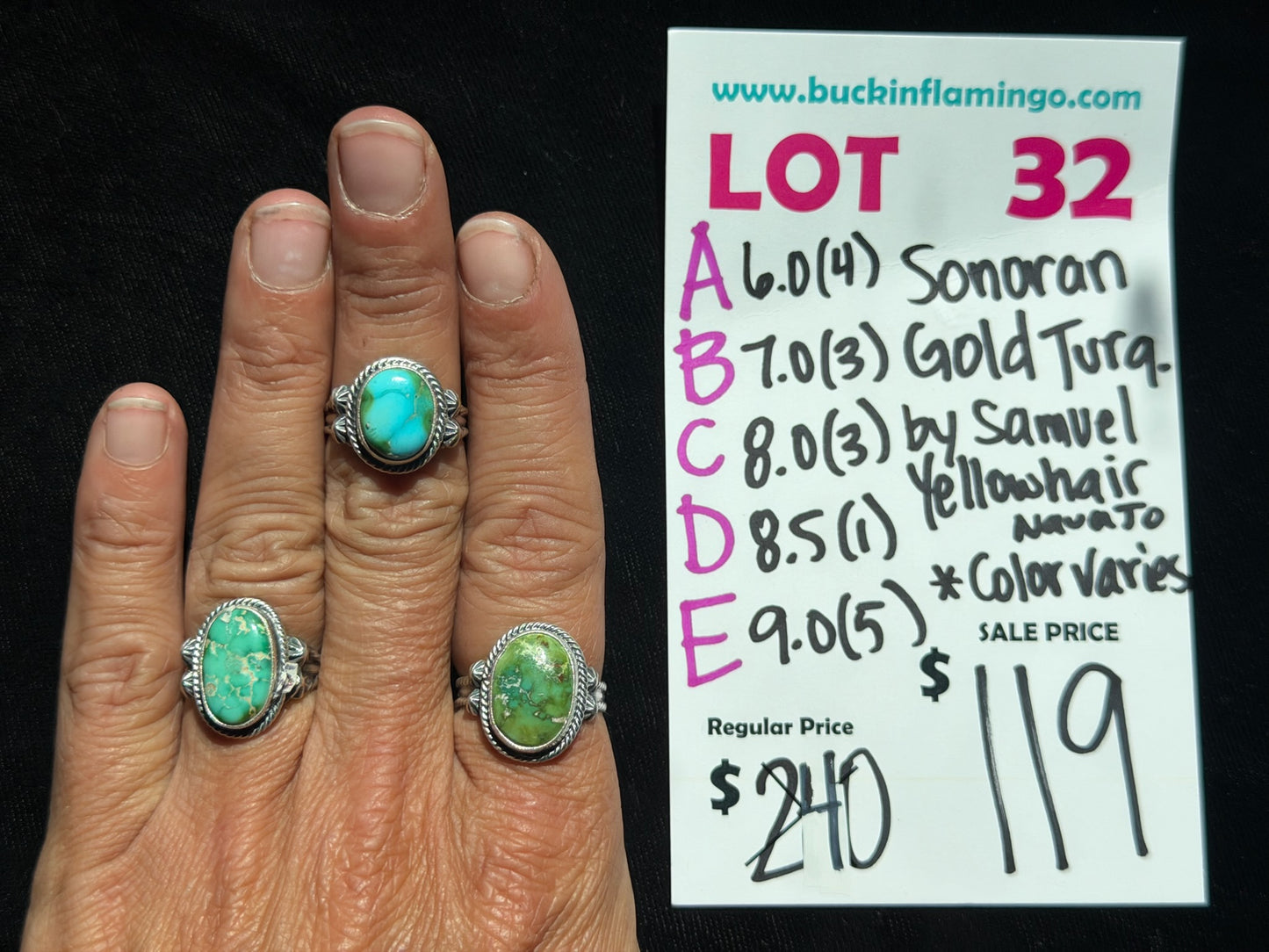 LOT 32 A 8/16 6.0 Sonoran Gold Turquoise by Samuel Yellowhair, Navajo *Color Varies