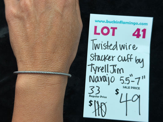 LOT 41 8/16 Twisted Wire Stacker Cuff by Tyrell Jim, Navajo 5.5”-7”