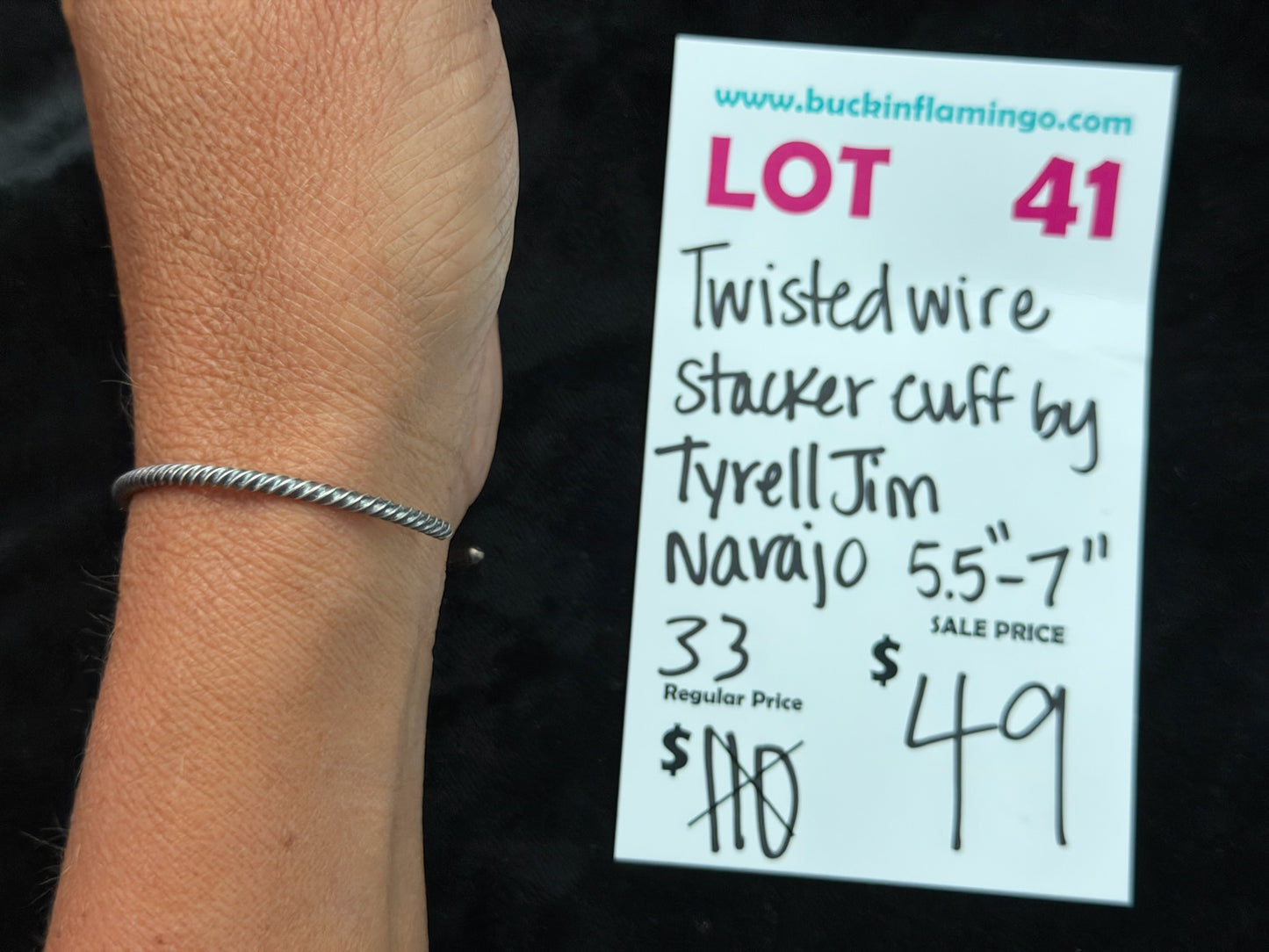 LOT 41 8/16 Twisted Wire Stacker Cuff by Tyrell Jim, Navajo 5.5”-7”