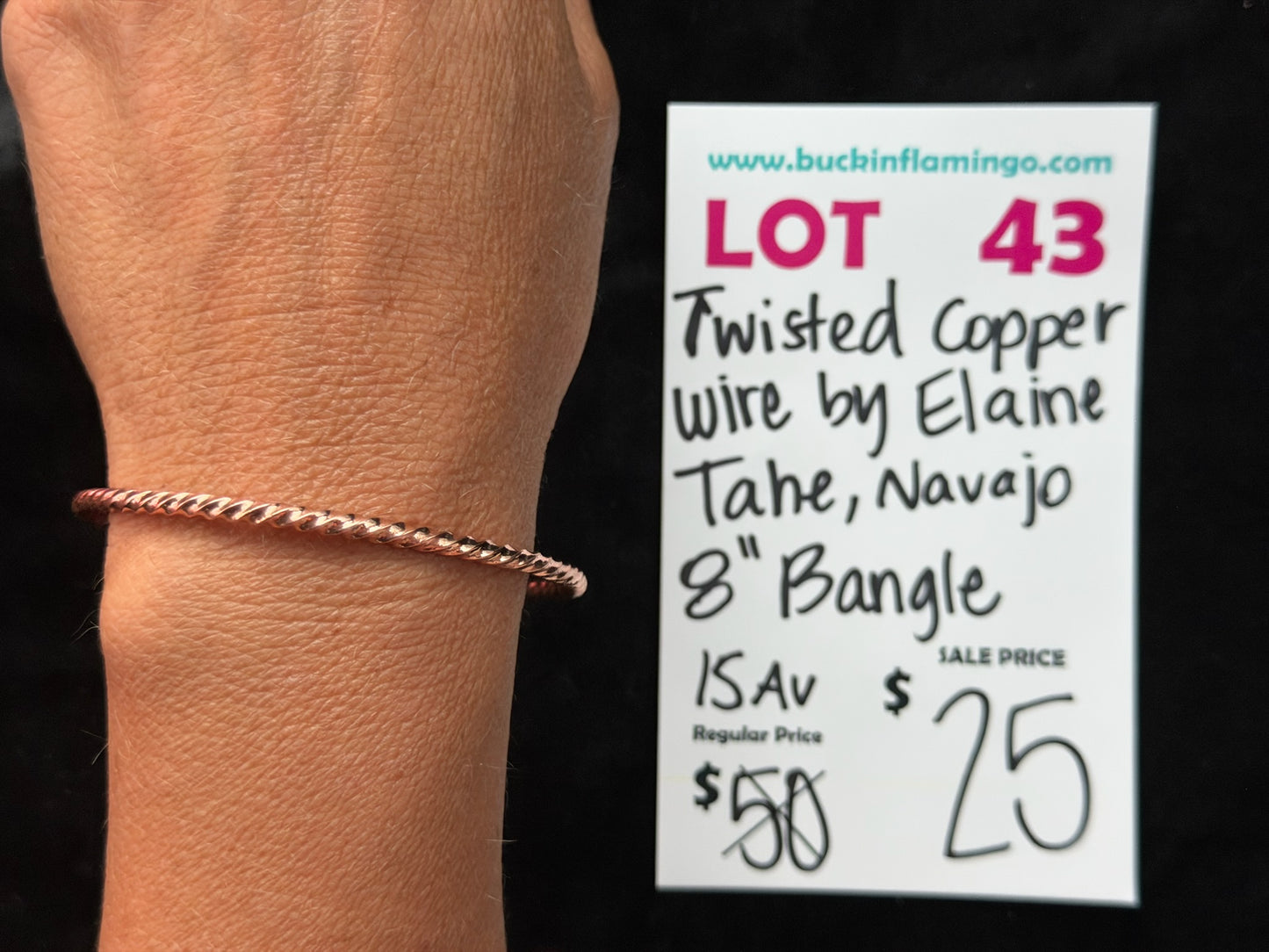 LOT 43 8/16 Twisted Copper Wire by Elaine Tahe, Navajo 8” Bangle