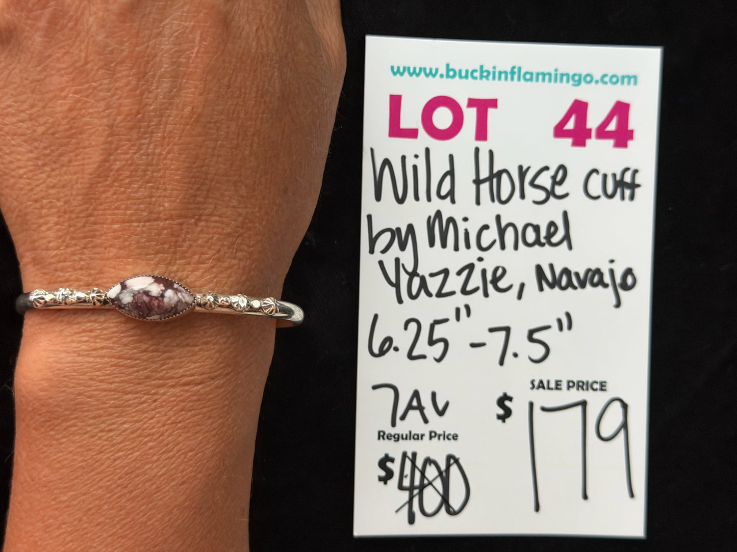 LOT 44 8/16 Wild Horse Cuff by Michael Yazzie, Navajo 6.25”-7.5”