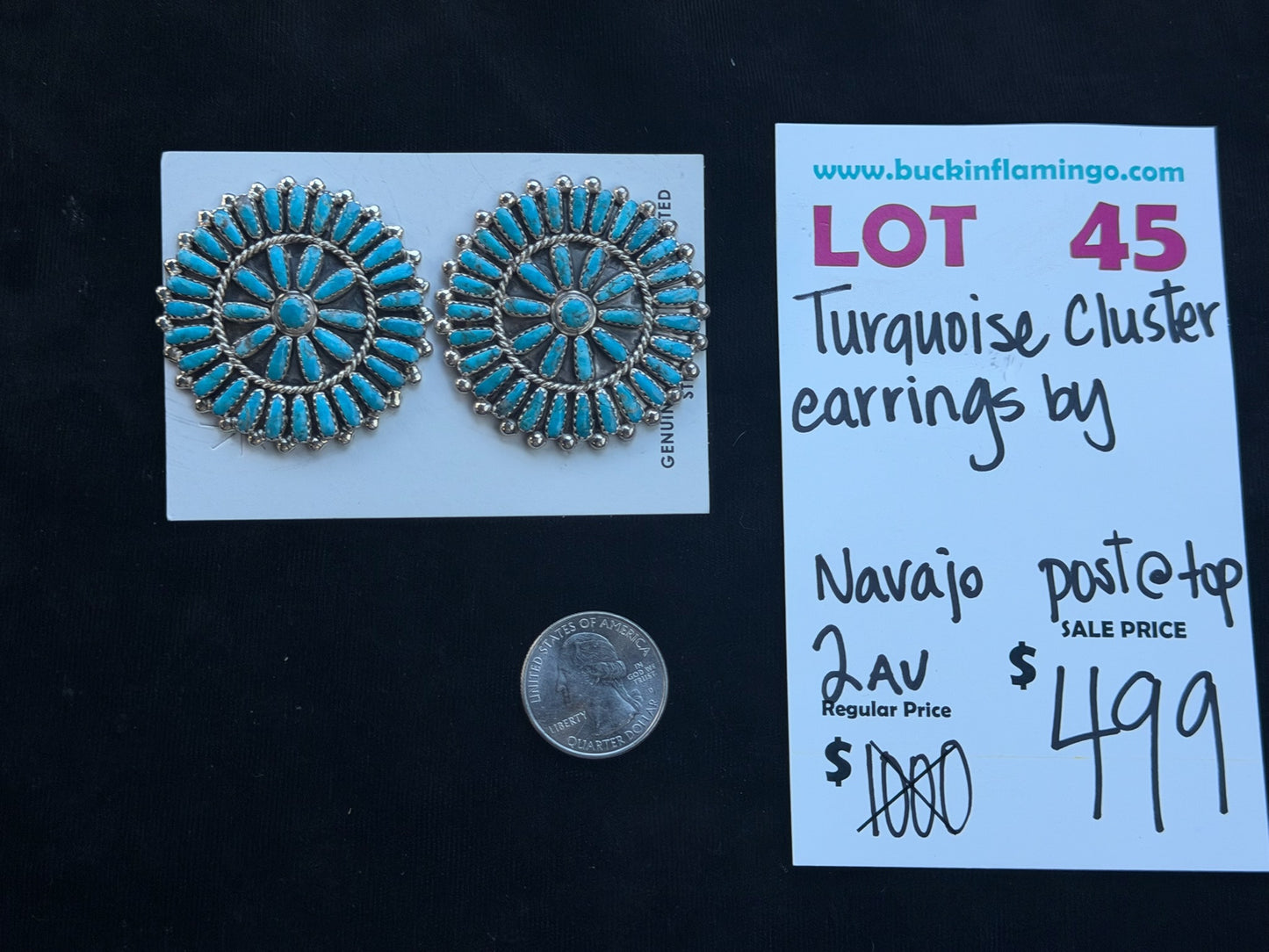 LOT 45 8/16 Turquoise Cluster Earrings Navajo Made
