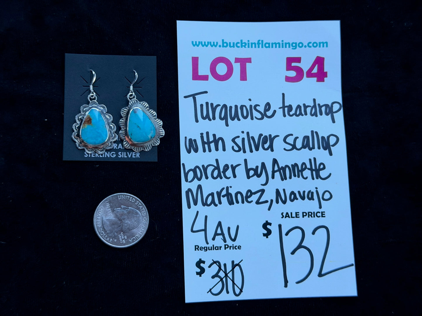 LOT 54 8/16 Turquoise Teardrop with Silver Scallop Border by Annette Martinez, Navajo