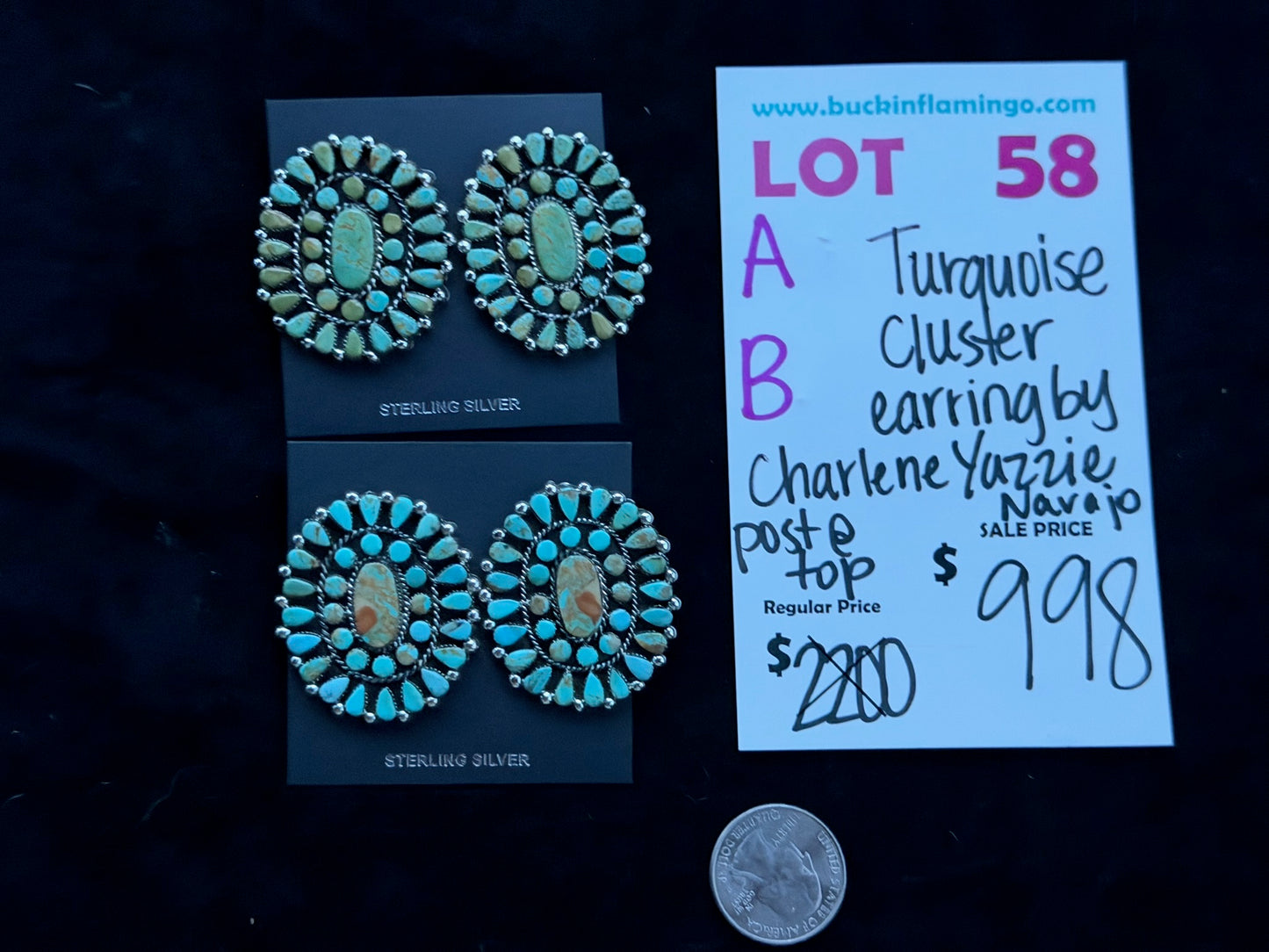 LOT 58 A 8/16 Turquoise Cluster Earring by Charlene Yazzie, Navajo