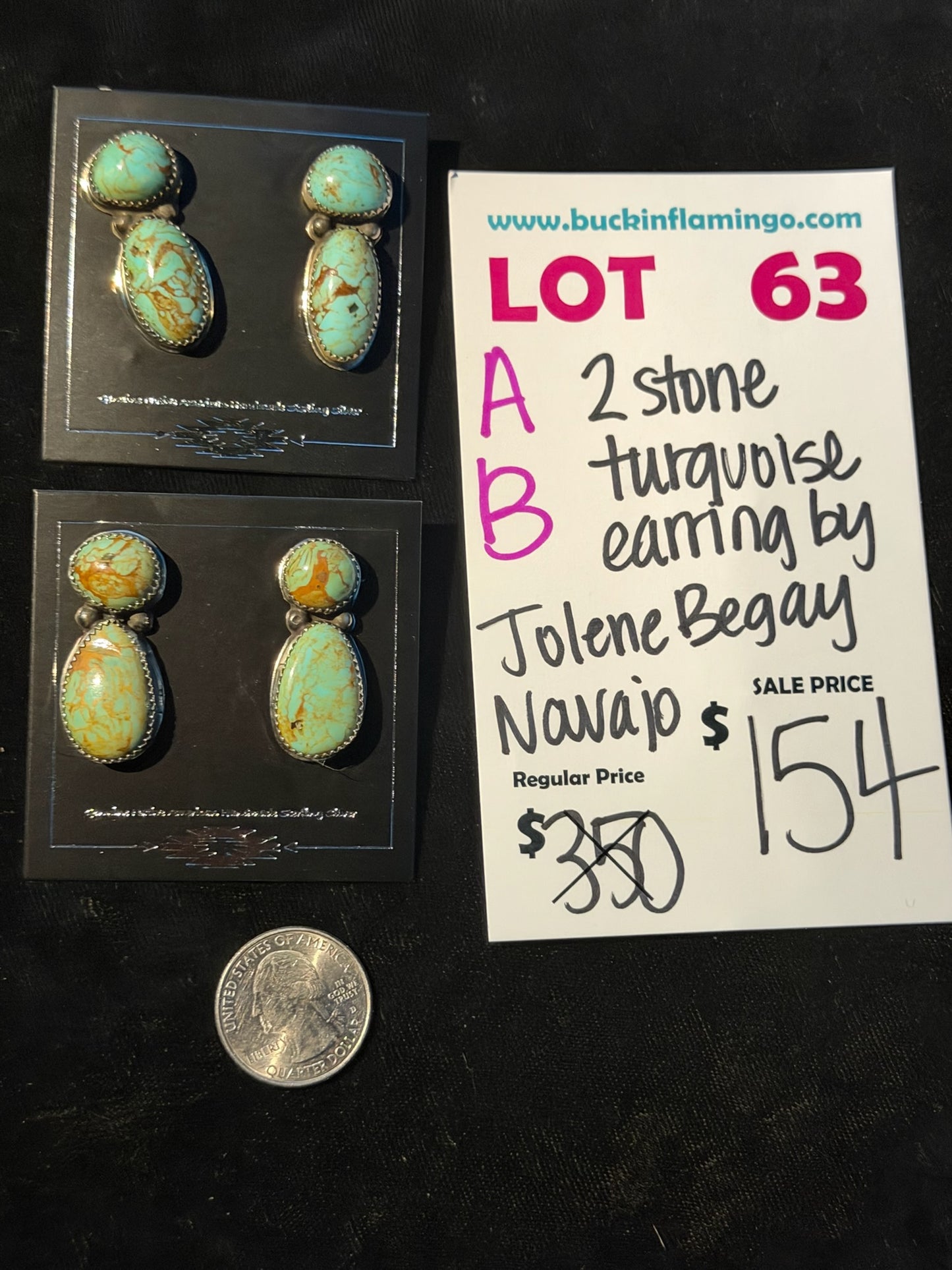 LOT 63 A 8/16 2 Stone Turquoise Earring by Jolene Begay, Navajo