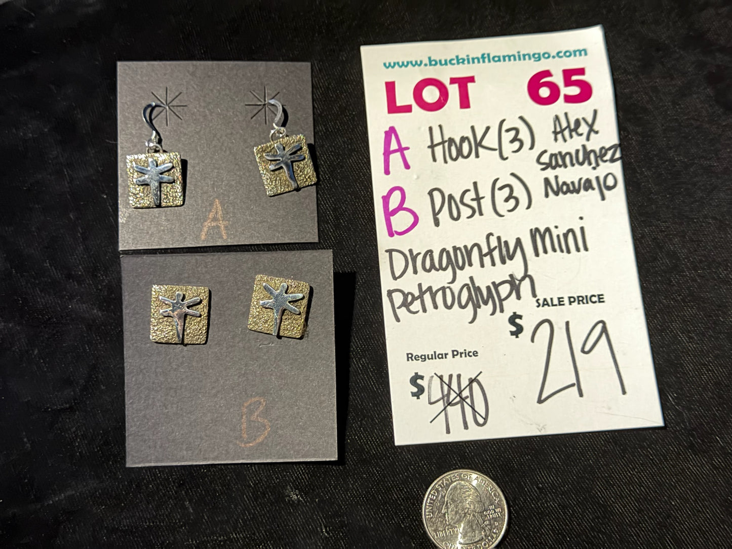 LOT 65 B 8/16 Post Dragonfly Mini Petroglyph by Alex Sanchez, Navajo