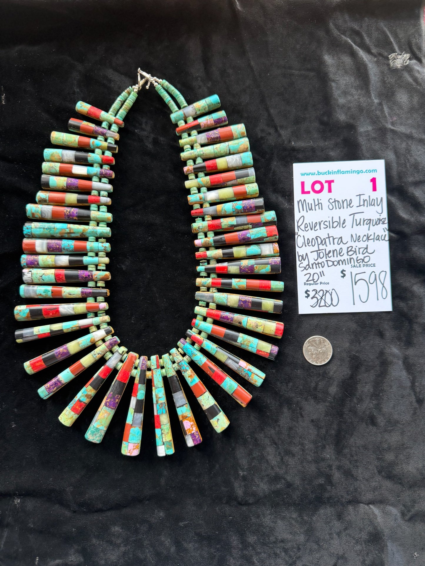 LOT 1 8/23 Multi Stone Inlay Reversible Turquoise “Cleopatra Necklace” by Jolene Bird Santo Domingo 20”