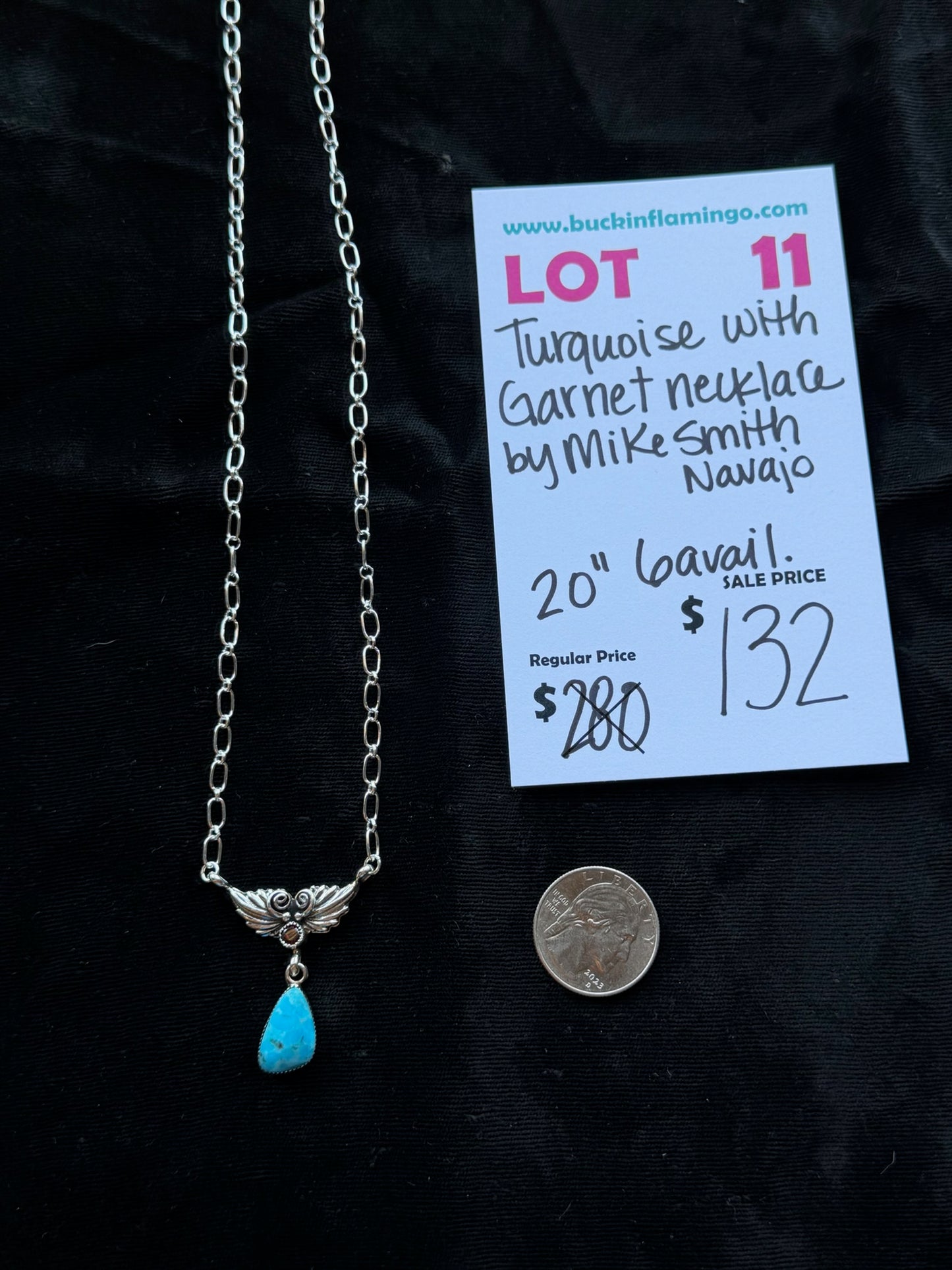 LOT 11 8/23 Turquoise with Garnet Necklace by Mike Smith, Navajo 20”