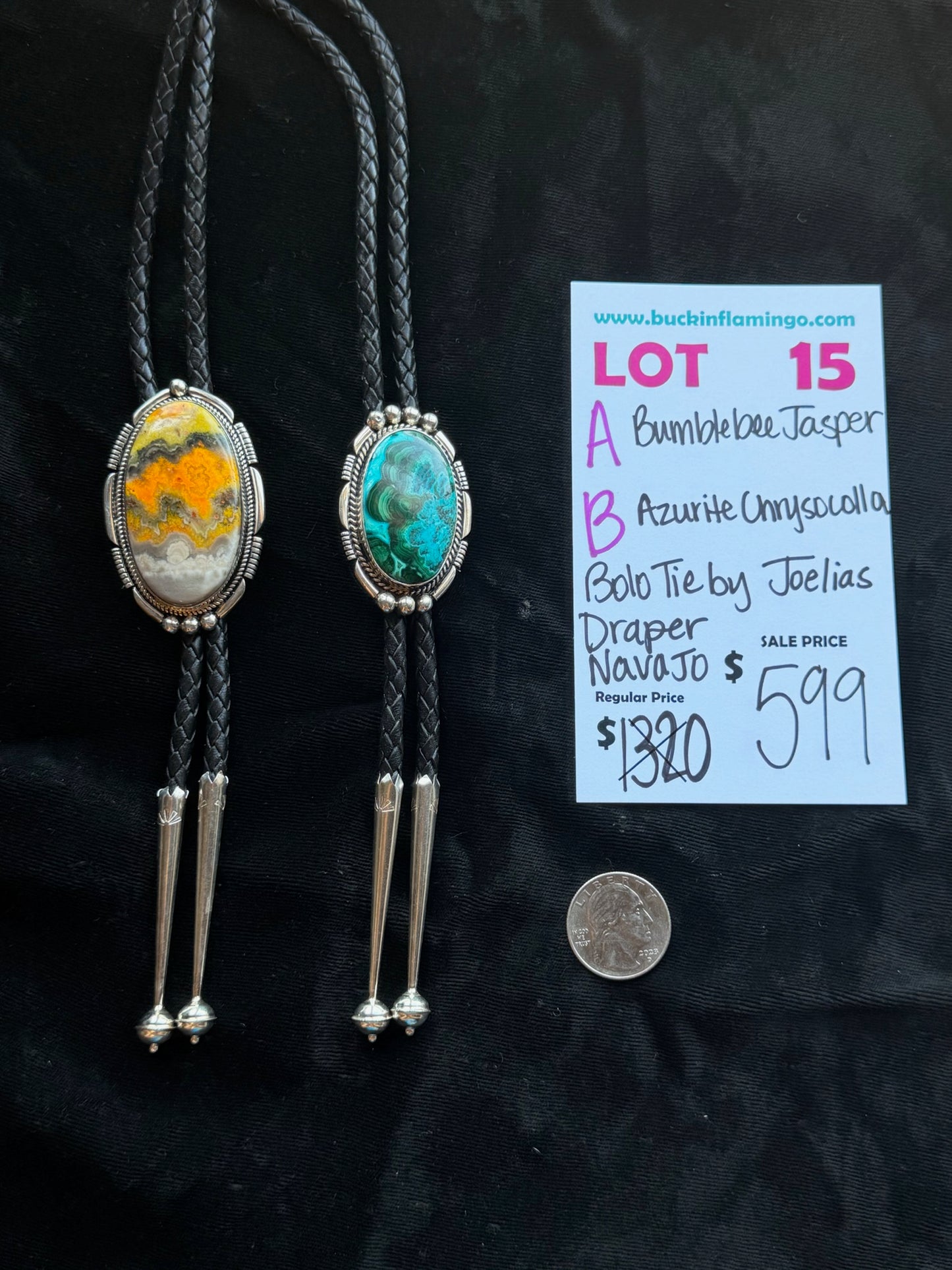 LOT 15 A 8/23 Bumblebee Jasper Bolo Tie by Joelias Draper, Navajo