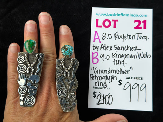 LOT 21 B 8/23 8.0 Royston Turquoise “Grandmother” Petroglyph by Alex Sanchez, Navajo
