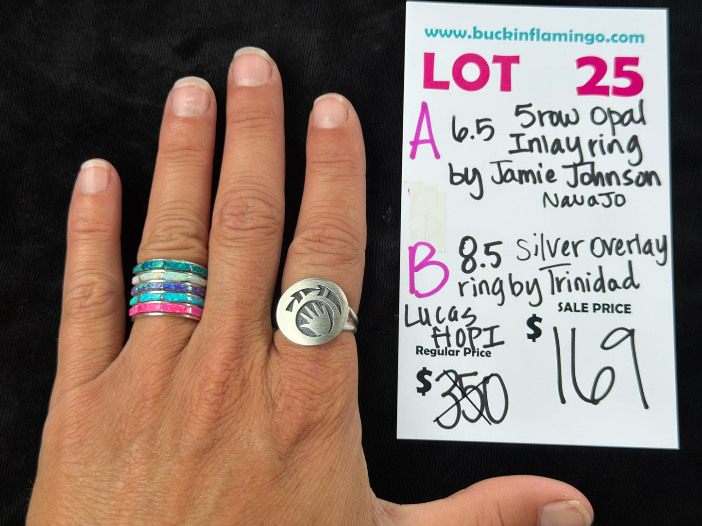 LOT 25 B 8/23 8.5 Silver Overlay Ring by Trinidad Lucas, Hopi