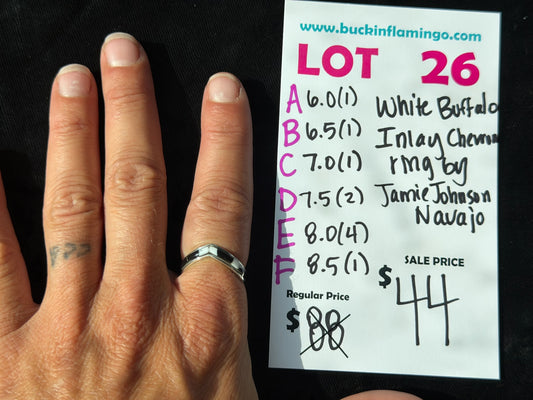 LOT 26 D 8/23 White Buffalo Inlay Chevron Ring by Jamie Johnson, Navajo