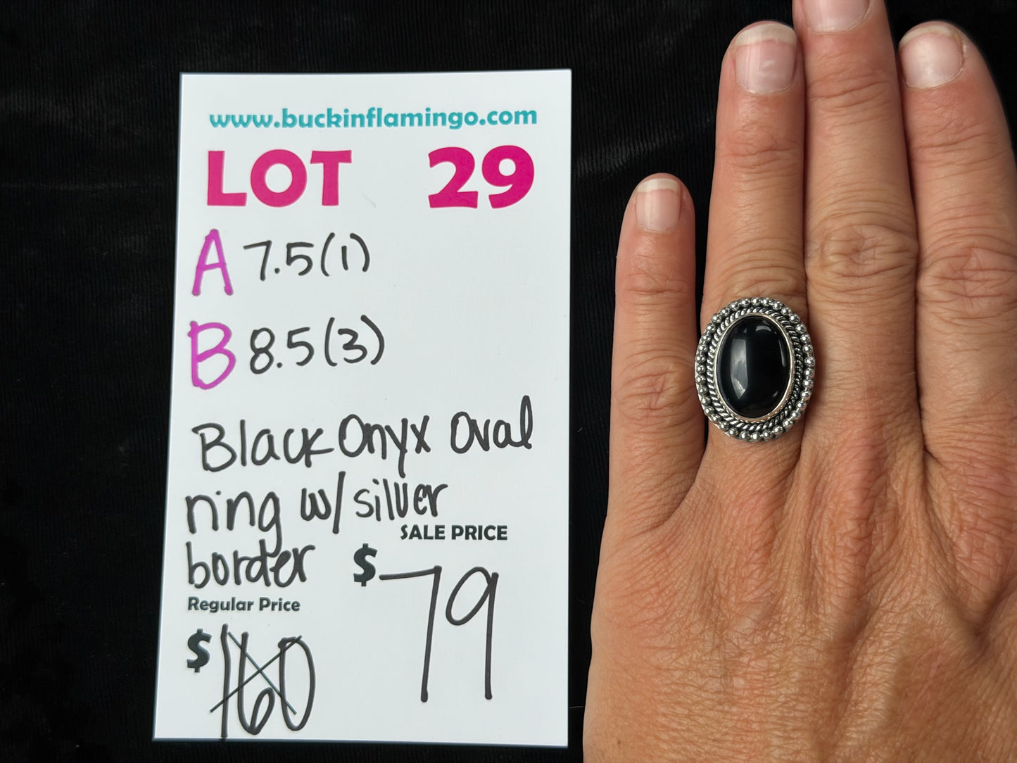LOT 29 A 8/23 Black Onyx Oval Ring with Solver Border