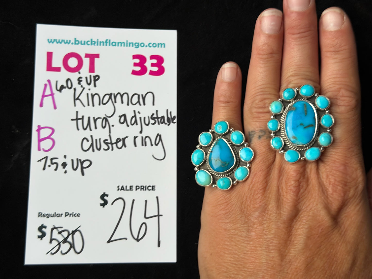 LOT 33 A 8/23 6.0 & Up Kingman Turquoise Adjustable Ring