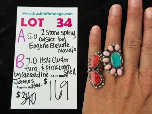 LOT 34 B 8/23 5.0 Half Cluster Turquoise & Pink Conch Shell by Geraldine James, Navajo