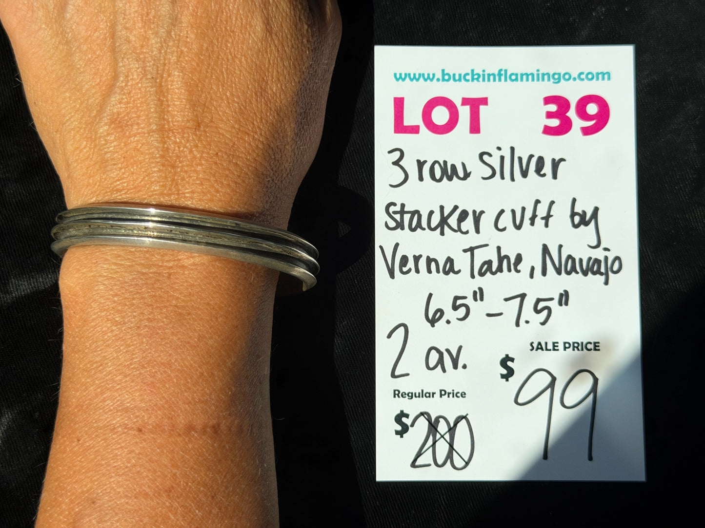 LOT 39 8/23 3 Row Silver Stacker Cuff by Verna Tahe, Navajo 6.5”-7.5”