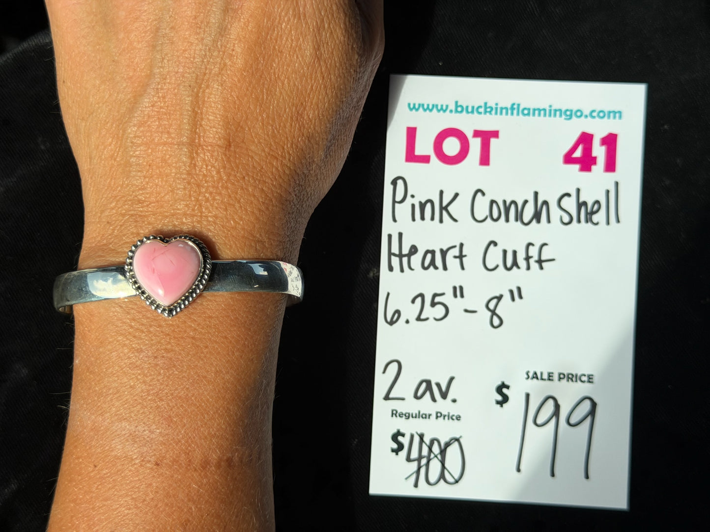 LOT 41 8/23 Pink Conch Shell Heart Cuff 6.25”-8”