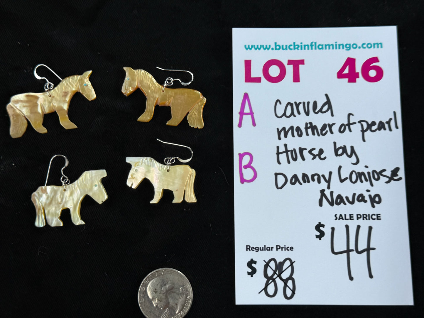 LOT 46 A Carved Mother of Pearl Horse by Danny Lonjose, Navajo