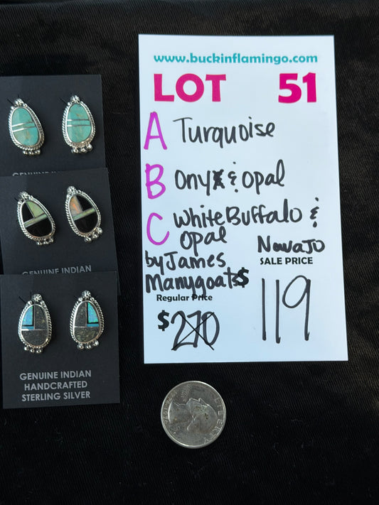 LOT 51 C 8/23 White Buffalo & Opal Inlay by James Manygoats, Navajo