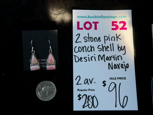 LOT 52 8/23 2 Stone Pink Conch Shell by Desiri Martin, Navajo