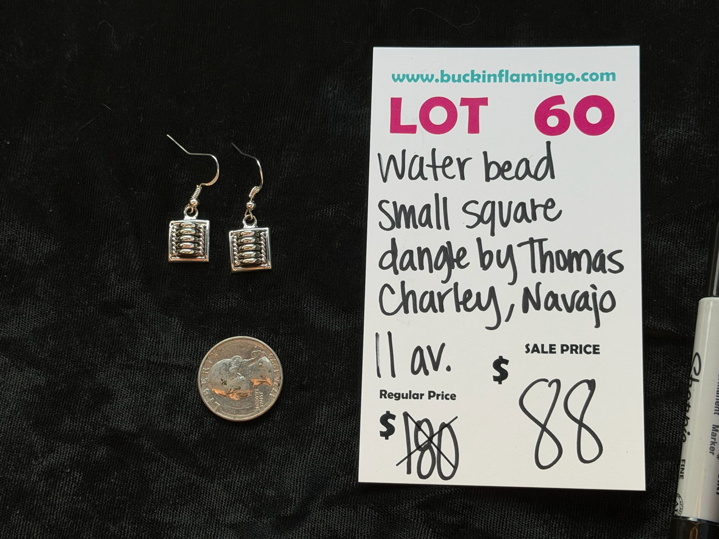 LOT 60 8/23 Water Bead Small Square Dangle by Thomas Charley, Navajo