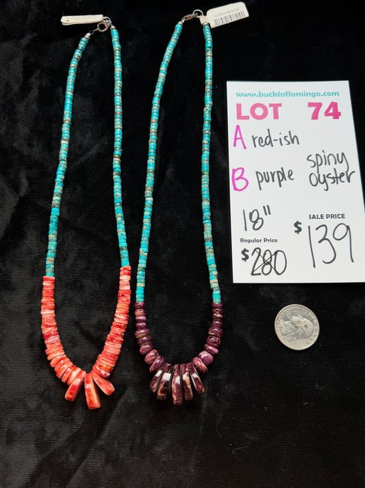 LOT 74 A 8/23 Turquoise & Spiny Oyster Shell 18” Necklace