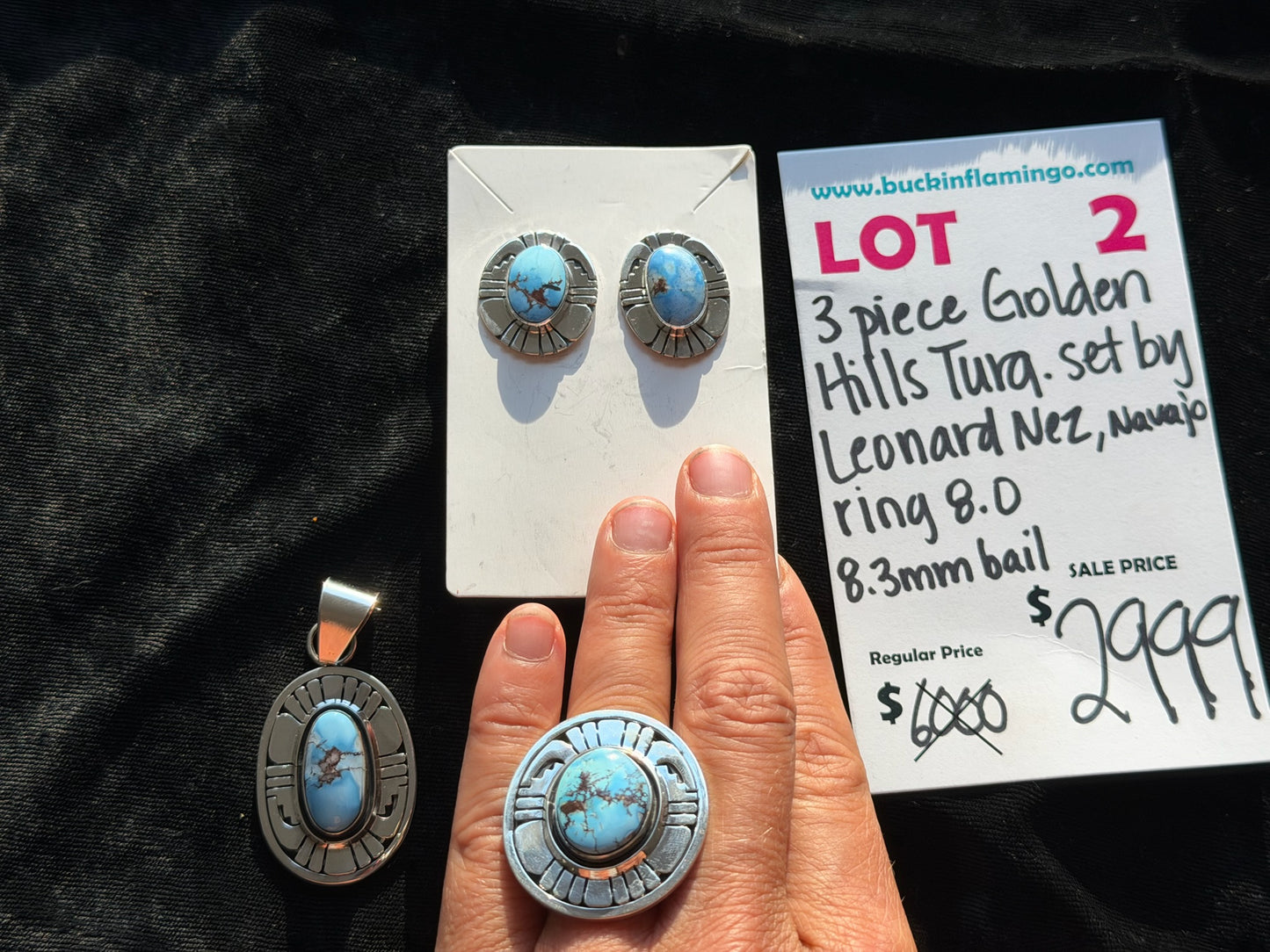 LOT 2 8/30 3 Piece Golden Hills Turquoise Set by Leonard Nez, Navajo