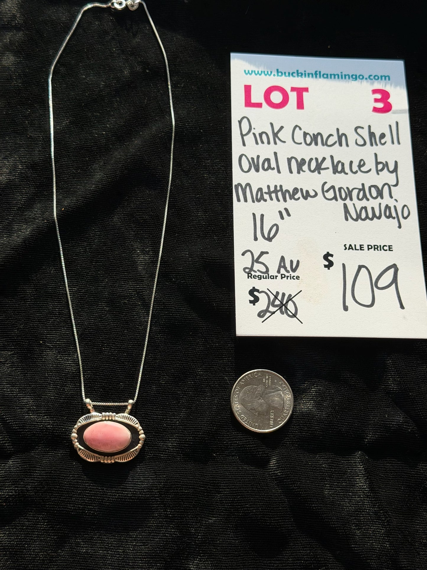 LOT 3 8/30 16” Pink Conch Shell Oval Necklace by Matthew Gordon, Navajo