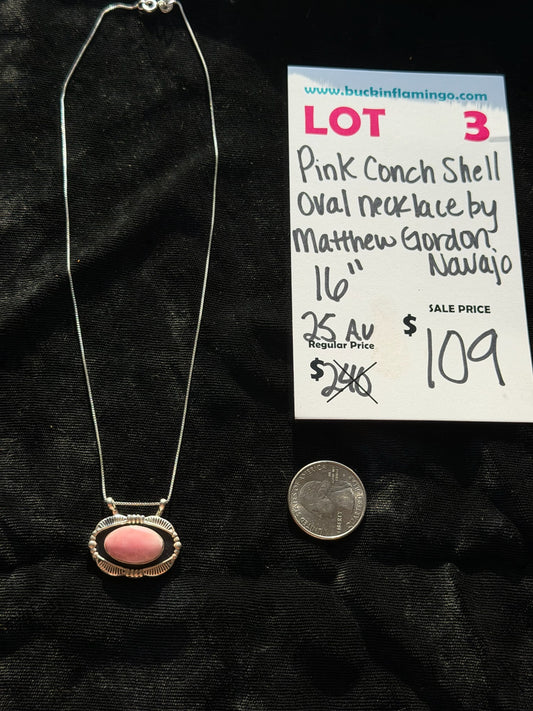 LOT 3 8/30 16” Pink Conch Shell Oval Necklace by Matthew Gordon, Navajo