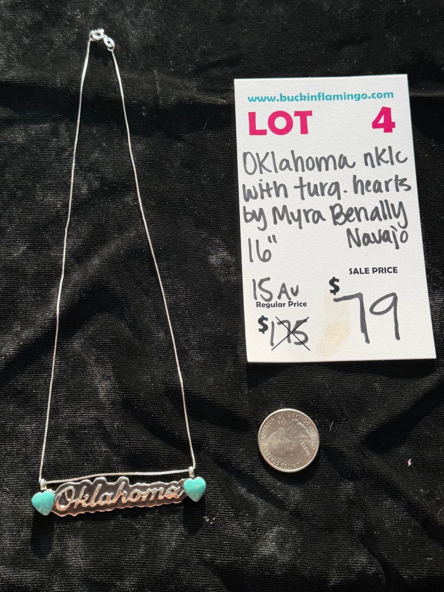 LOT 4 8/30 16” Oklahoma Necklace with Turquoise Hearts by Myra Benally, Navajo