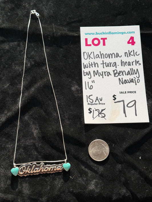 LOT 4 8/30 16” Oklahoma Necklace with Turquoise Hearts by Myra Benally, Navajo