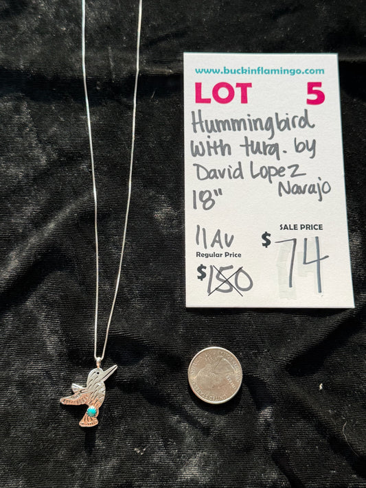 LOT 5 8/30 18” Hummingbird with Turquoise by David Lopez, Navajo
