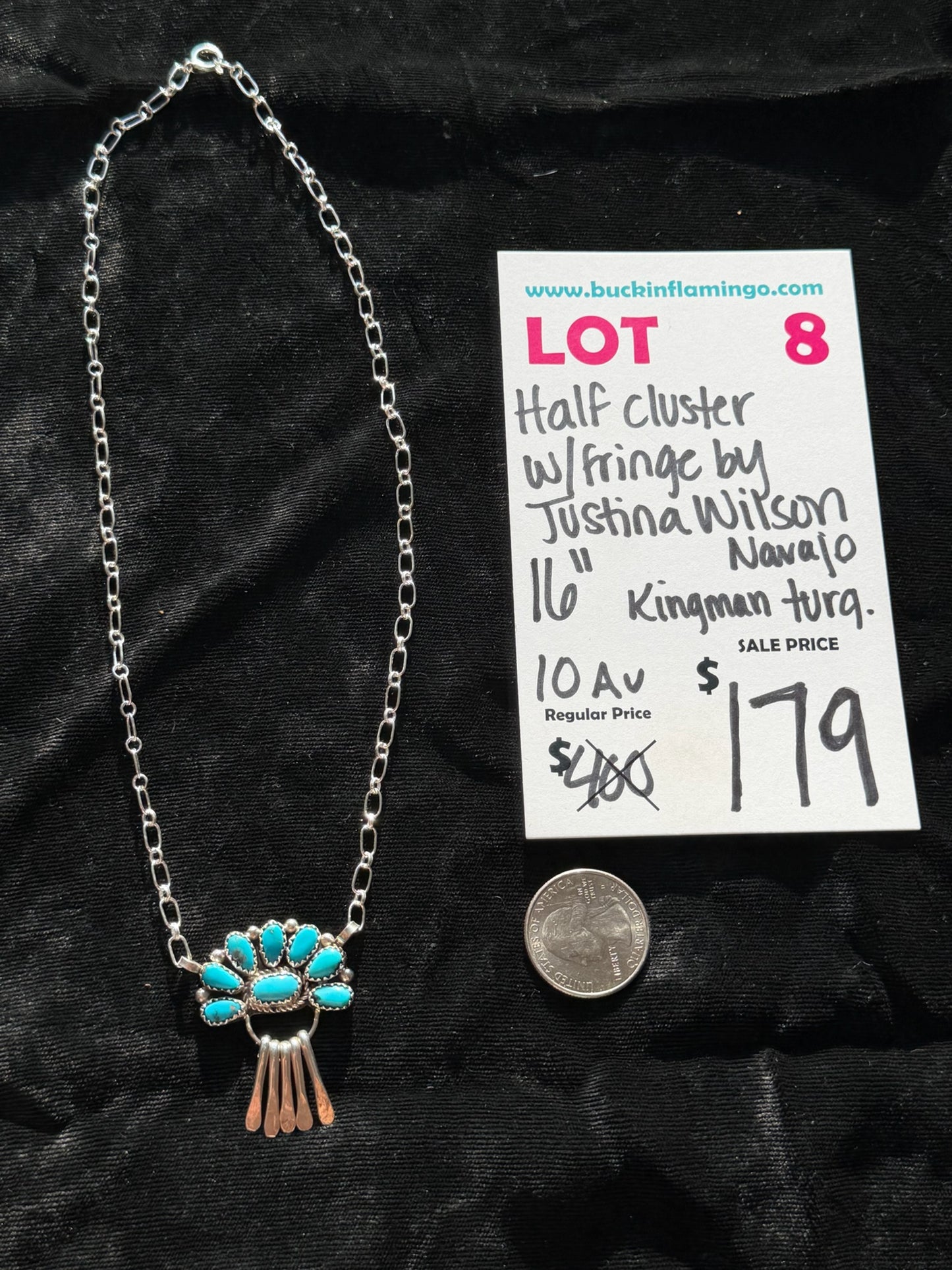 LOT 8 8/30 Half Cluster w/Fringe Kingman Turquoise by Justina Wilson, Navajo 16”