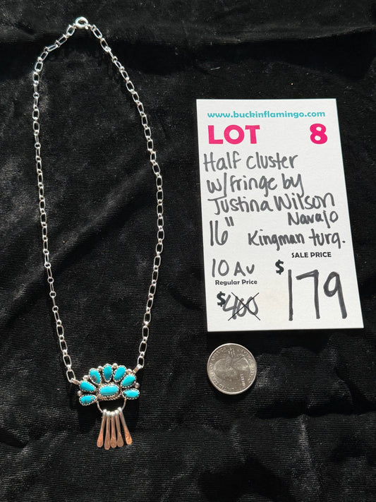 LOT 8 8/30 Half Cluster w/Fringe Kingman Turquoise by Justina Wilson, Navajo 16”