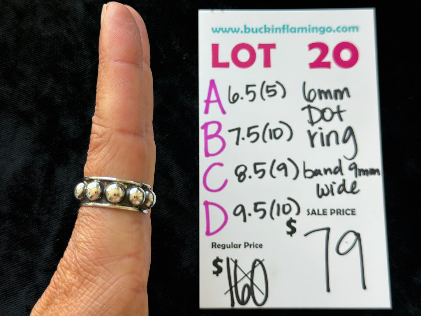 LOT 20 D 8/30 9.5 6mm Dot Ring Band 9mm Wide