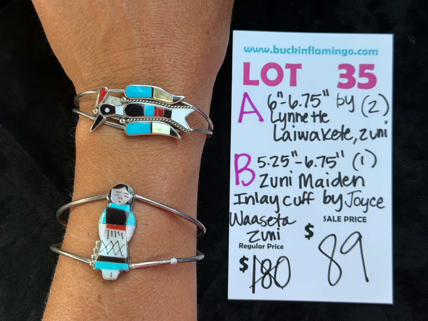 LOT 35 A 8/30 6”-6.5” Inlay Cuff by Lynnette Laiwakete, Zuni