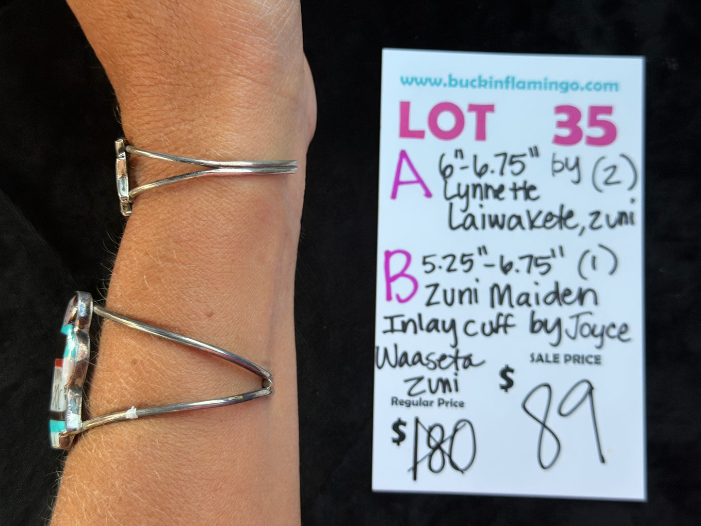 LOT 35 A 8/30 6”-6.5” Inlay Cuff by Lynnette Laiwakete, Zuni