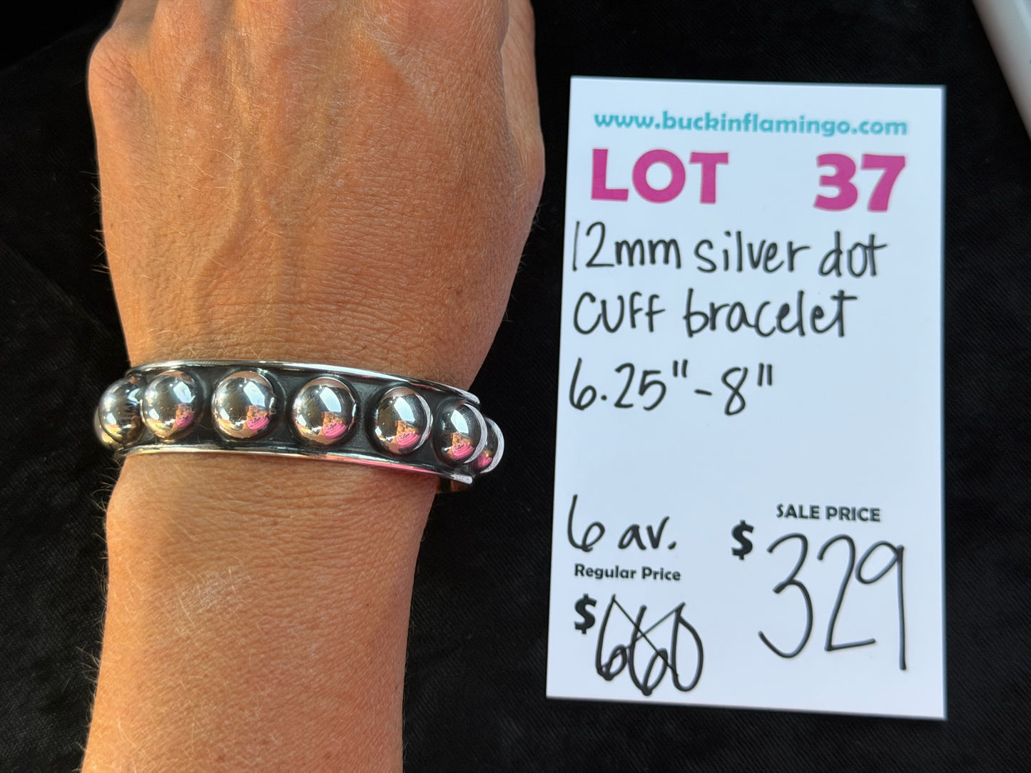 LOT 37 8/30 12mm Silver Dot Cuff Bracelet 6.25”-8”
