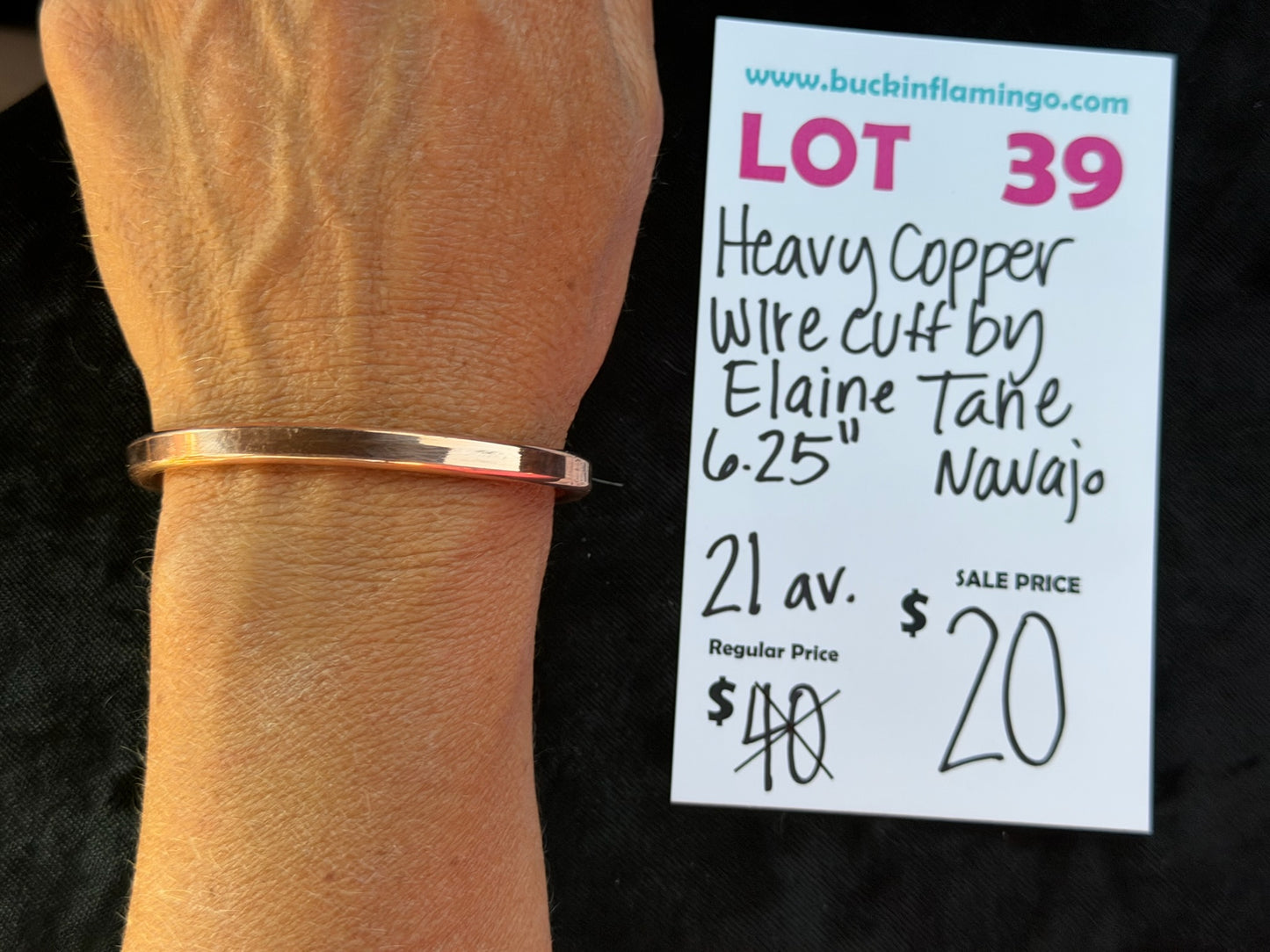 LOT 39 8/30 Heavy Copper Wire Cuff by Elaine Tahe, Navajo 6.25”