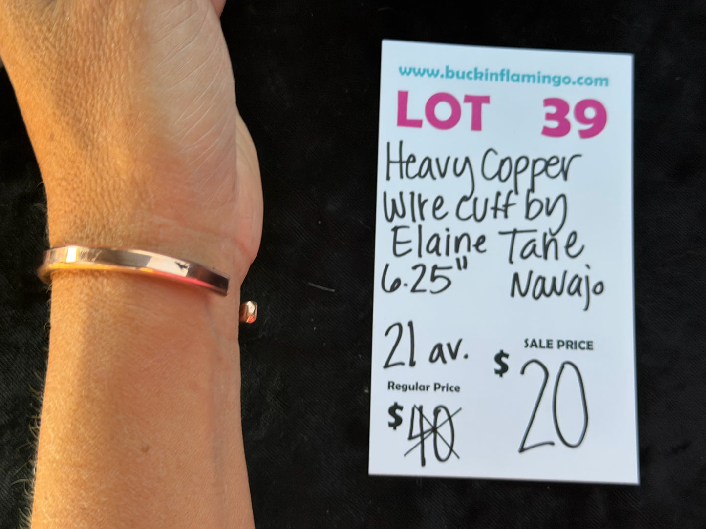 LOT 39 8/30 Heavy Copper Wire Cuff by Elaine Tahe, Navajo 6.25”