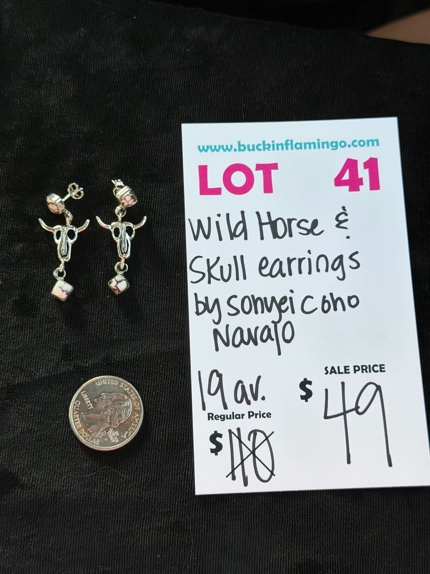 LOT 41 8/30 Wild Horse & Skull Earrins by Sonyei Coho, Navajo