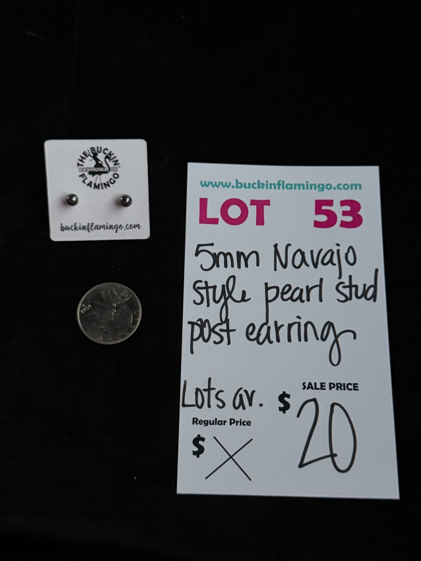 LOT 53 8/30 5mm Navajo Style Pearl Stud Post Earring