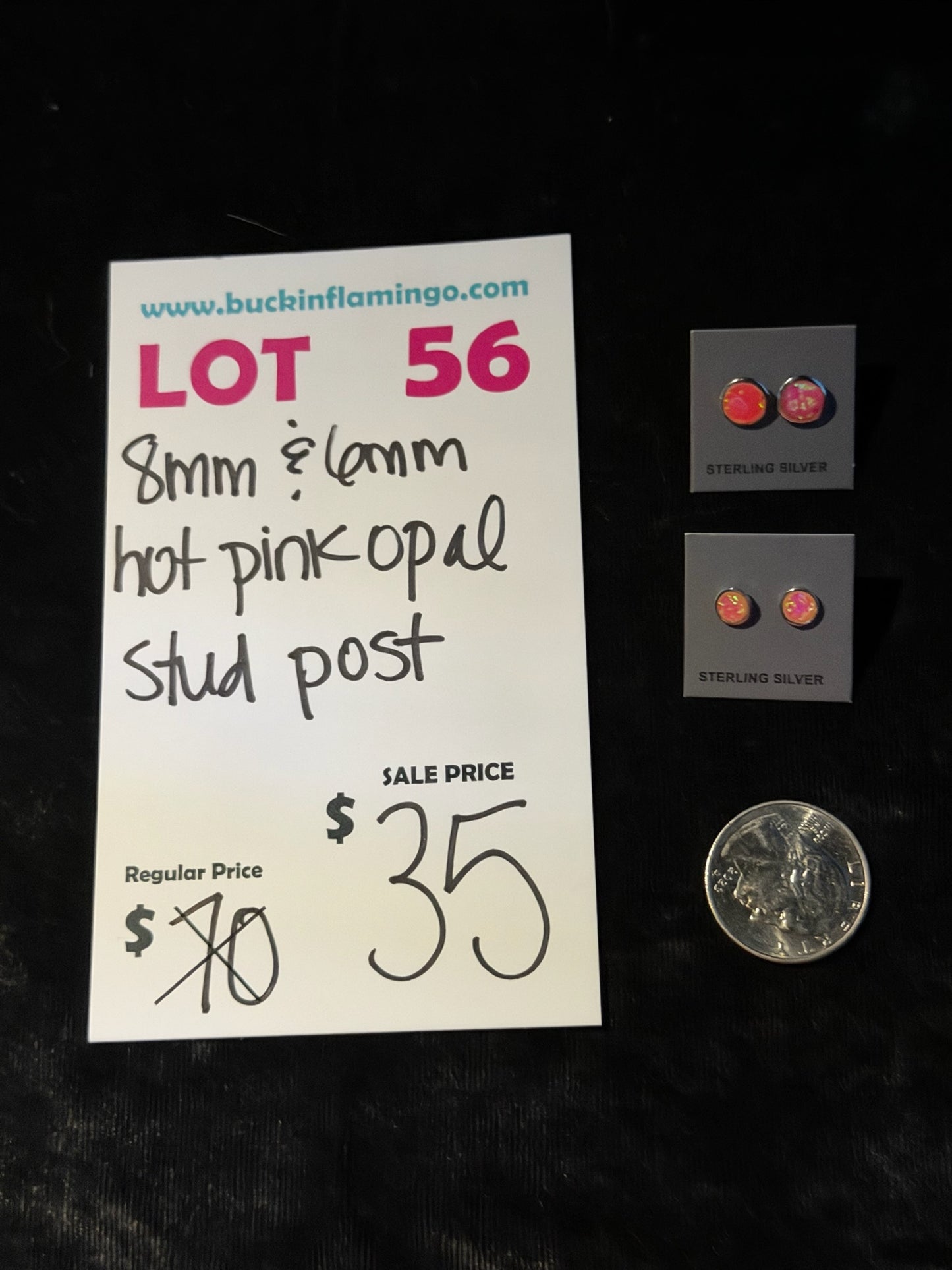 LOT 56 8/30 8mm & 6mm Hot Pink Opal Stud Post